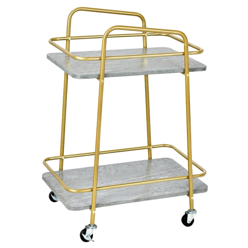 Gymax Gold Serving Cart Utility Trolley on Wheel Rolling Kitchen Rack