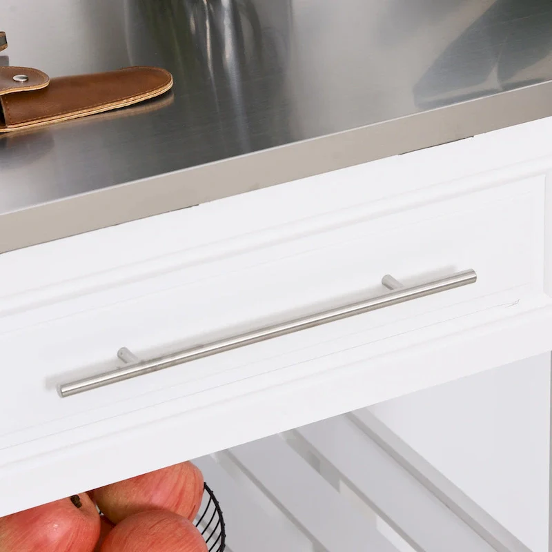 Rolling Kitchen Cart - White - Stainless Steel Top - 3-Tier Storage