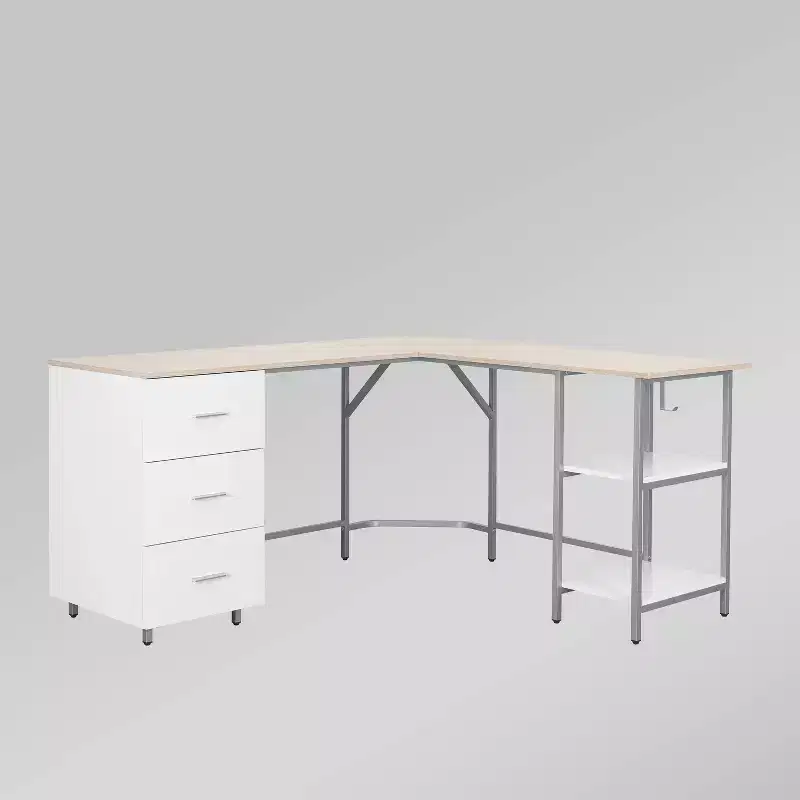 L Shape Home Office Two-Tone Desk with Storage - Techni Mobili