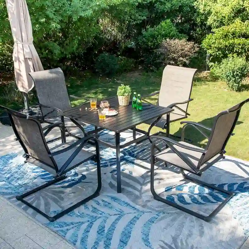 5-Pieces Patio Dining Set, Including 1 Steel Frame Table with Umbrella Hole and 4 C spring Patio Chair