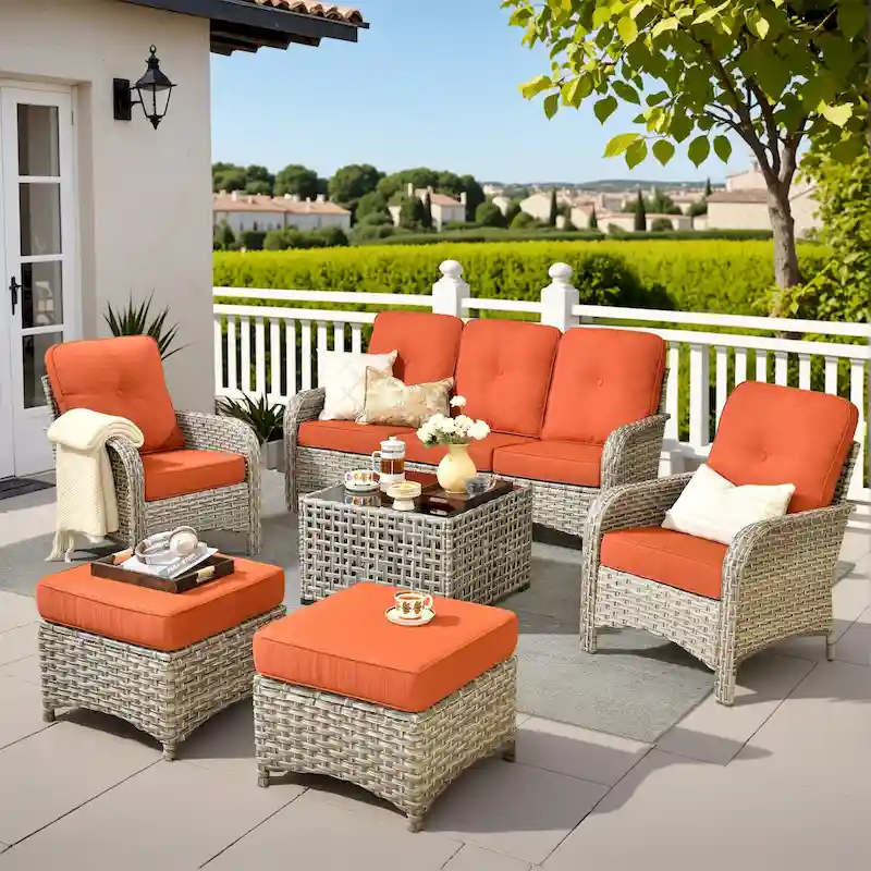 XIZZI 6-Piece Outdoor Wicker Patio Furniture Set with Coffee Table