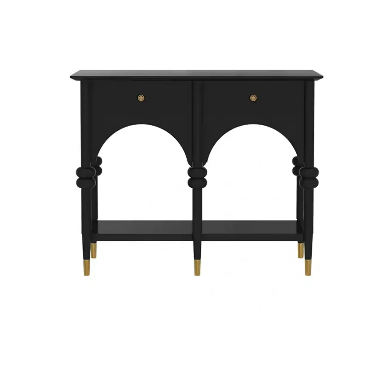 Rectangular Black Wood Console Table with Drawers
