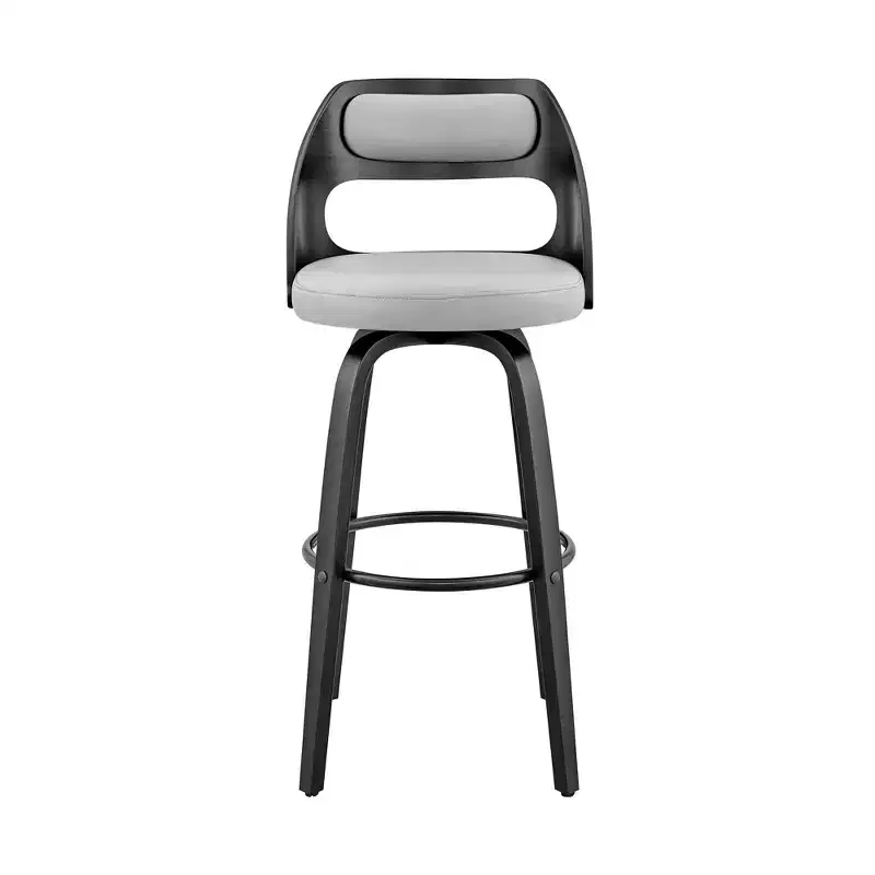 HomeRoots 26 Gray And Black Faux Leather And Iron Swivel Counter Height Bar Chair