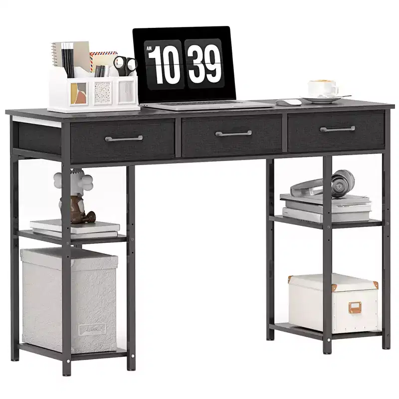 HOMCOM 47 Small Writing Desk, Computer Desk with Fabric Drawers, Home Office Desk with Adjustable Shelves, Computer Table for Small Spaces