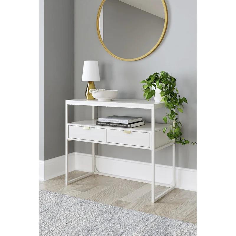 White Powder Coated Credenza with 2 Drawers & Open Shelf – 36W x 18D x 31H