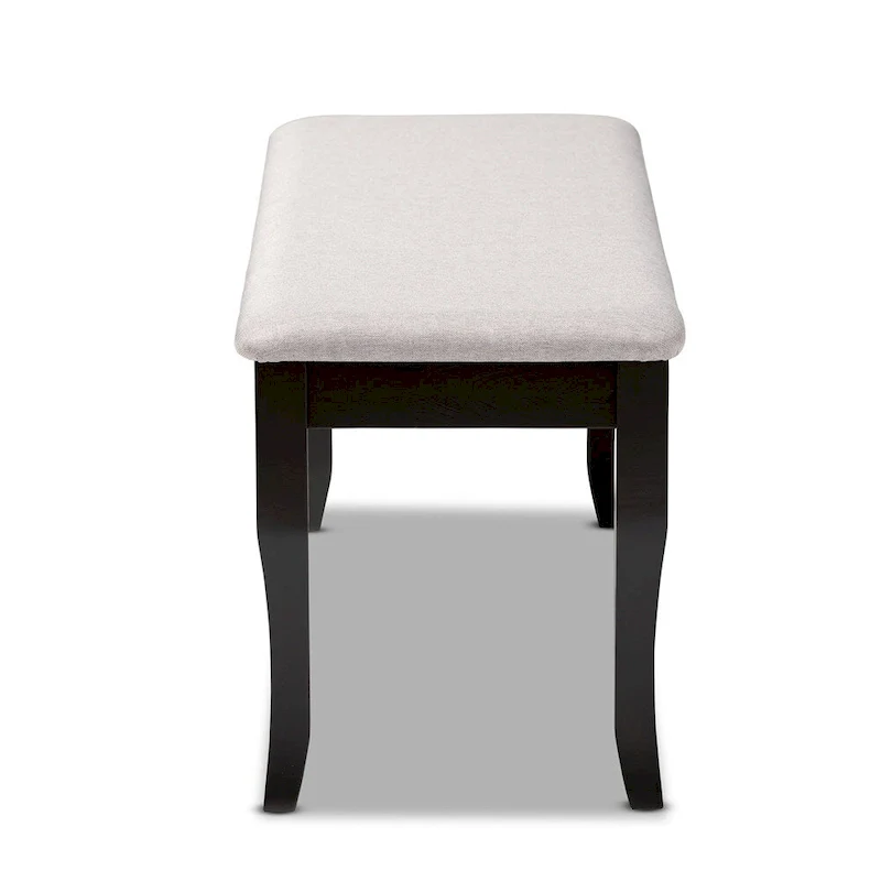 Modern Transitional Upholstered Dining Bench — Dark Brown Oak & Rubberwood, Cabriole Legs