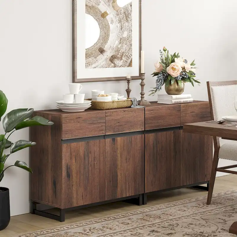 WAMPAT Modern Buffet Sideboards with Adjustable Shelves, Coffee Bar Table for Dining Room