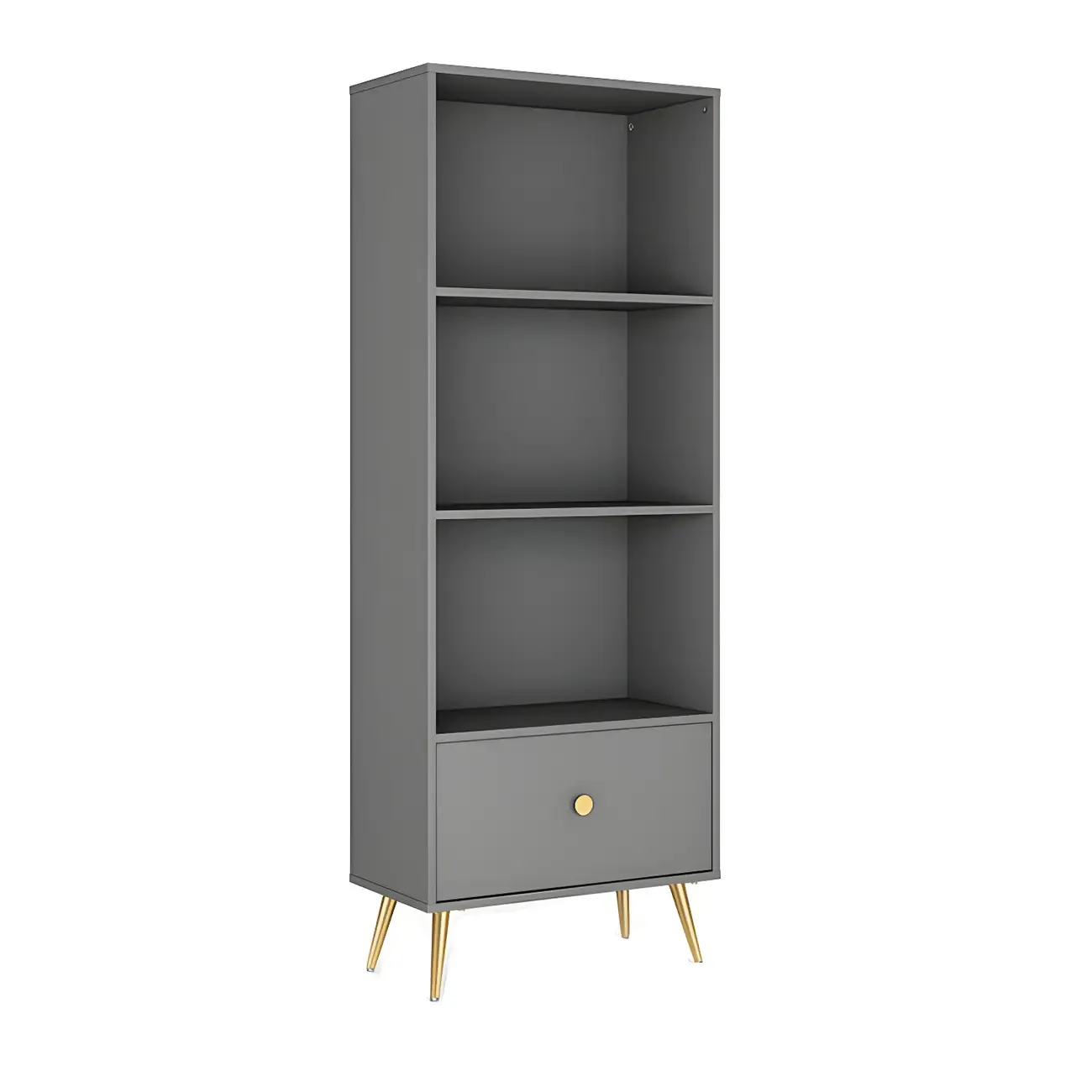 White Metal 2/3/4-Tier Open Bookcase with Drawer