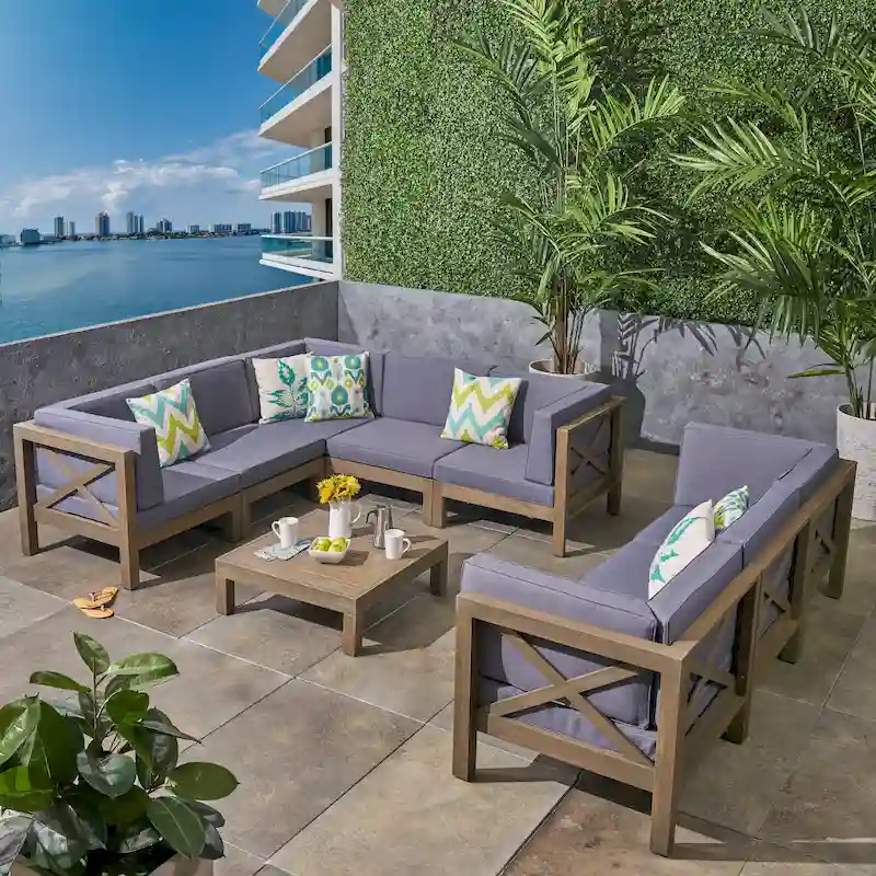 Brava 9-piece Acacia Wood Sectional Sofa Set by Christopher Knight Home