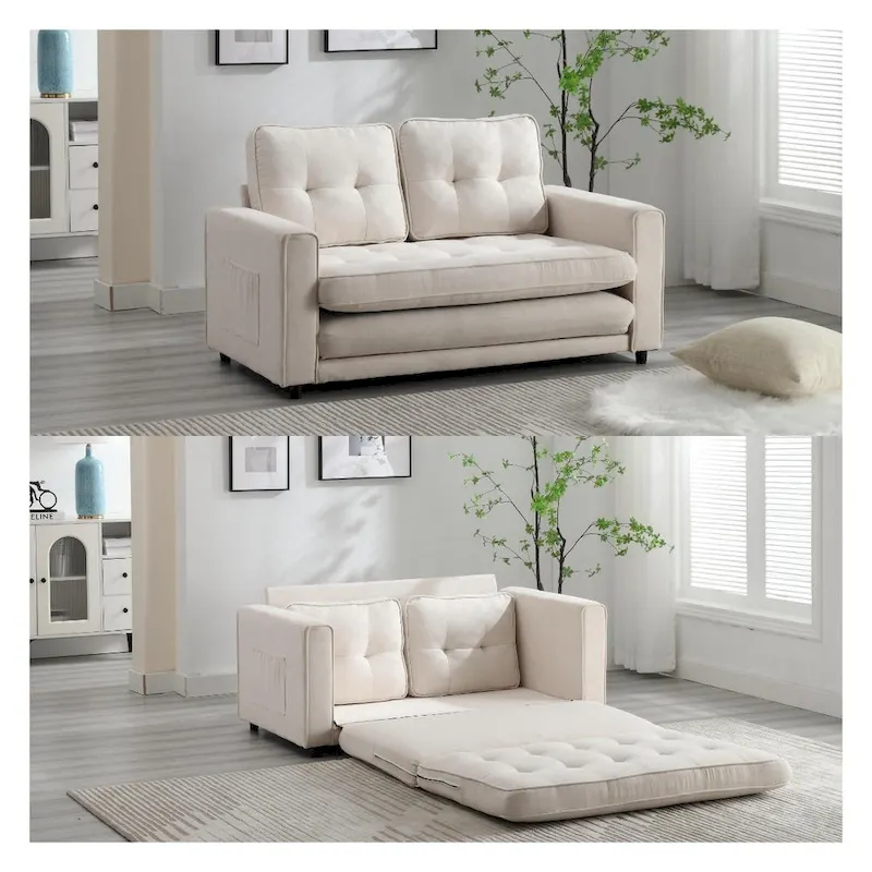3-Fold Velvet Convertible Sofa Bed with Pull-Out Sleeper