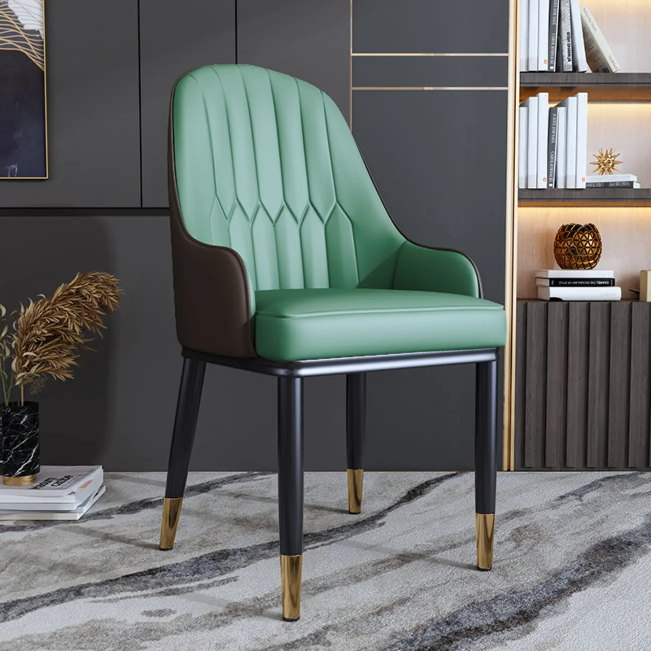 Glam Faux Leather Curved Back Armrest Dining Chair