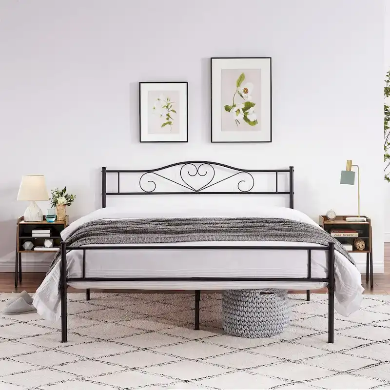 3-Pieces Bedroom  with Black Platform Bed Frame and Nightstands  of 2