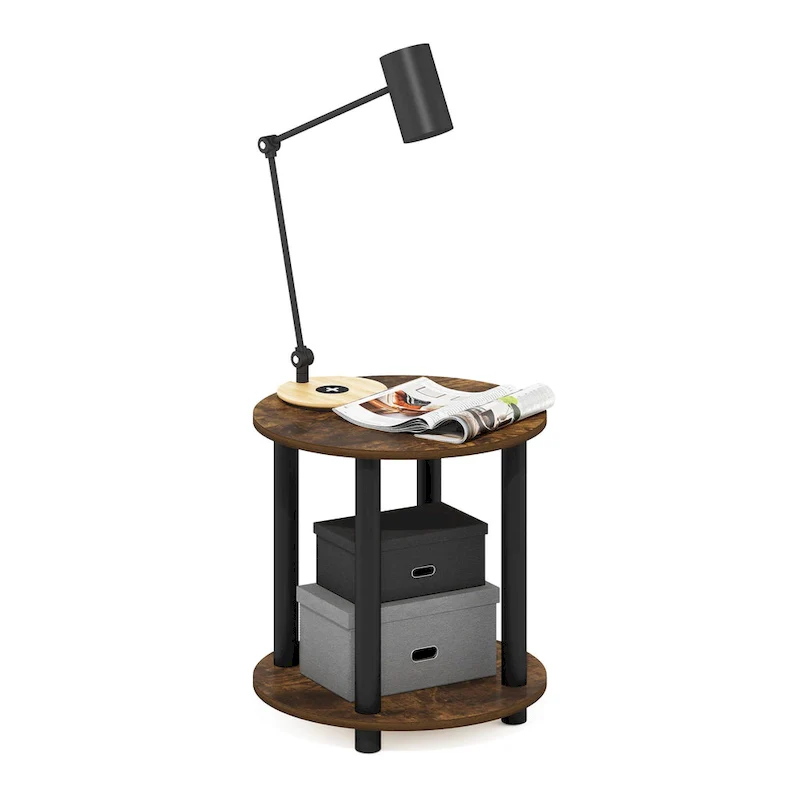 2-Tier Round End Table, Marble White