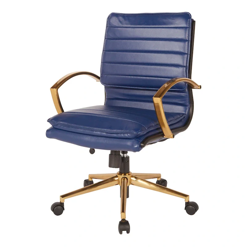 Mid-Back Faux Leather Office Chair with Gold Base