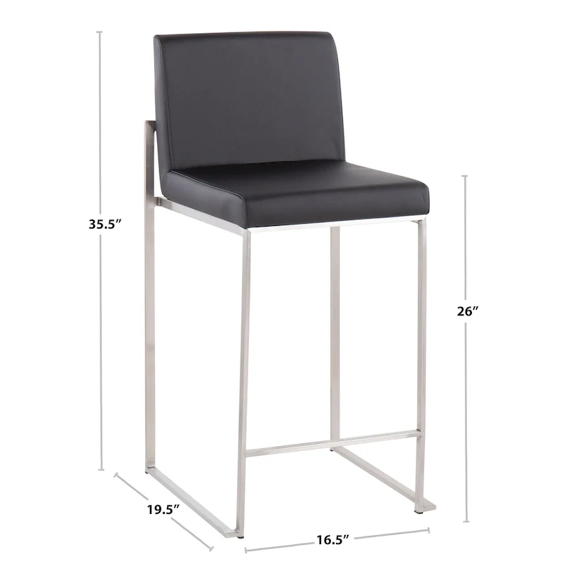 Black/Grey/White High Back Upholstered Counter Stool, Set of 2, 1-Person