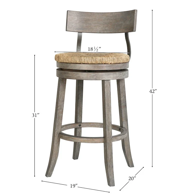 Farmhouse Swivel Wood and Steel Bar Stool with Natural Seagrass Seat