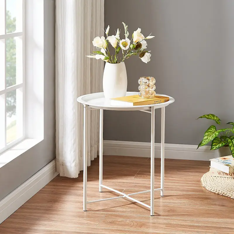 Folding Round TV Tray Table, Small Round Steel Side Table, No Assembly Required - 18.5 x 18.5 x 19.7 in