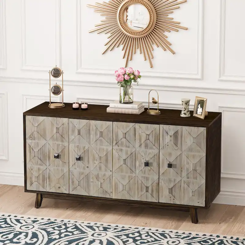 Brown/Black 4-Door Vintage Sideboard, 1-Person Assembly