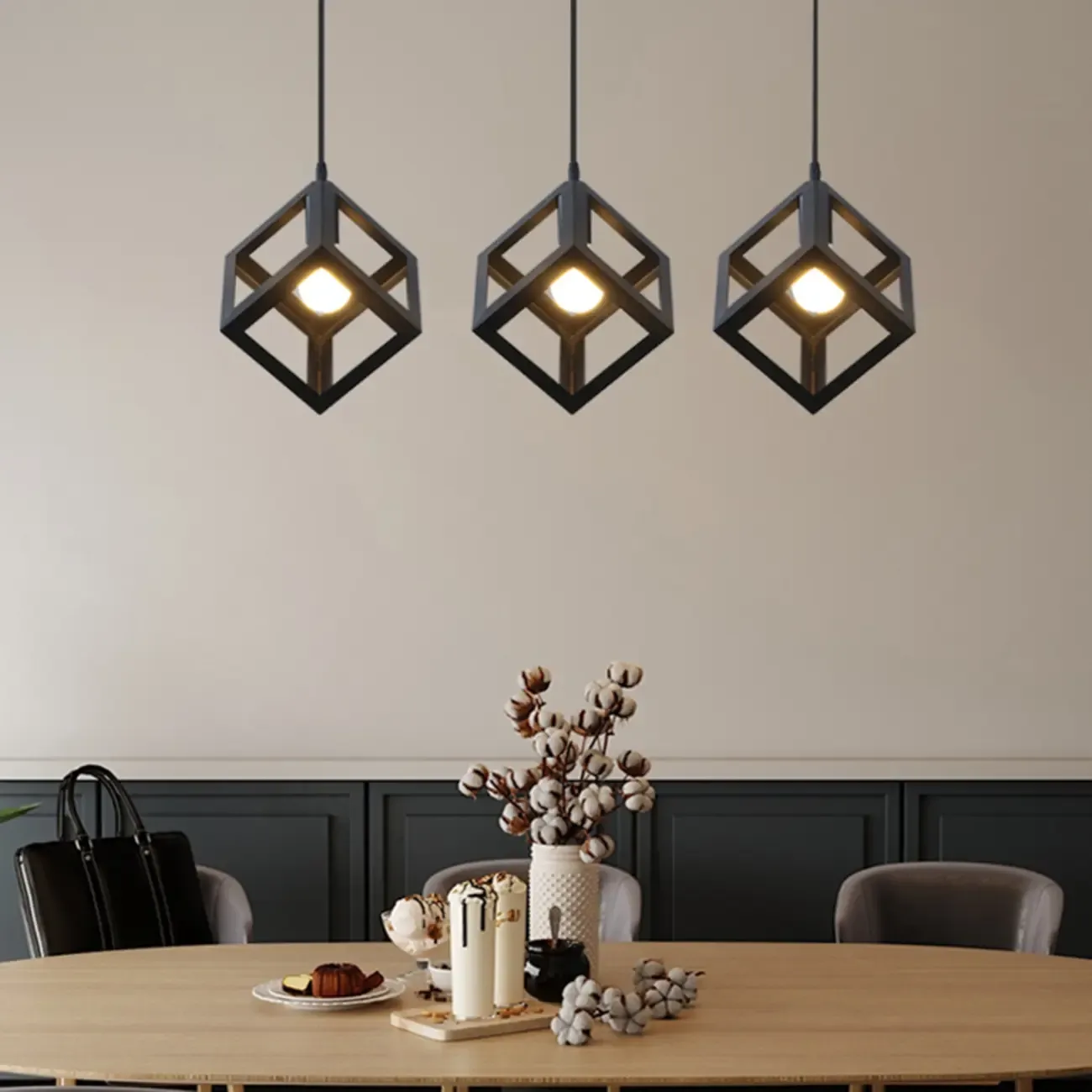 Industrial Black Metal Geometric Island Pendant Light