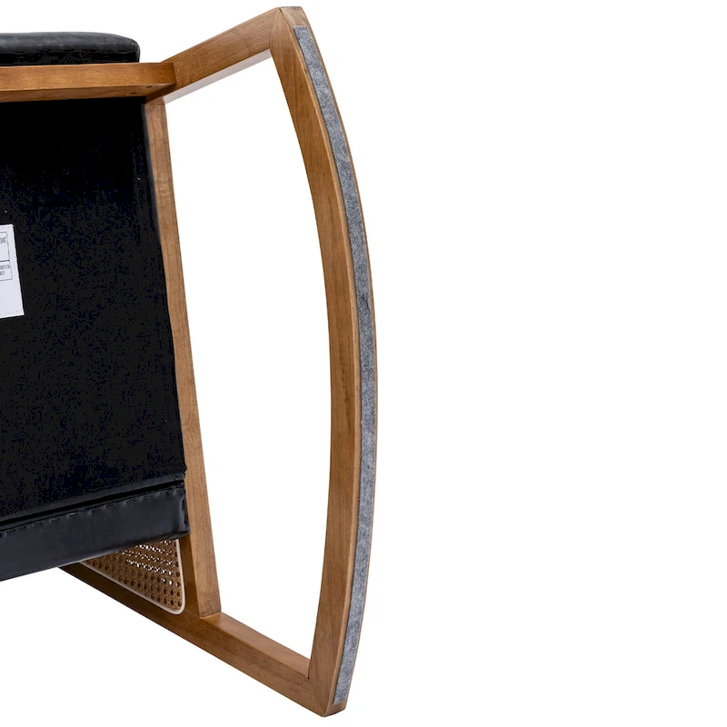 SEYNAR Modern PU Leather Rocking Chair with Rattan Arms