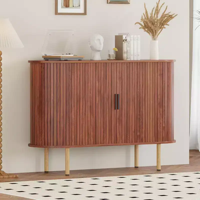 COZONY Fluted Sideboard Cabinet with Sliding Doors, Modern Storage Console with Adjustable Shelves for Living Room Kitchen Dining Entryway
