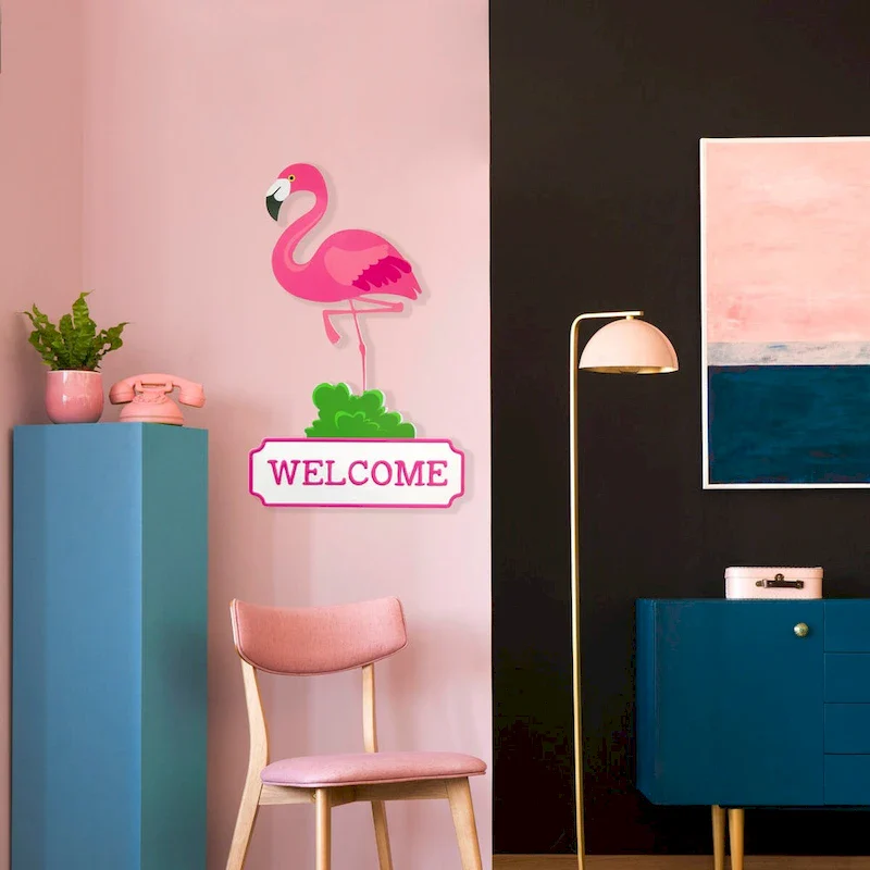 Flamingo Welcome Tropical Metal Wall Sign - 25