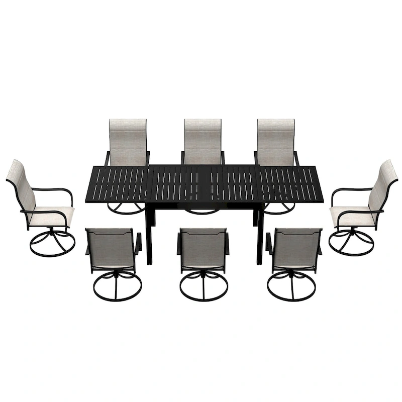 9 Piece Metal Frame Patio Dining Set, Aluminum Extendable Dining Table