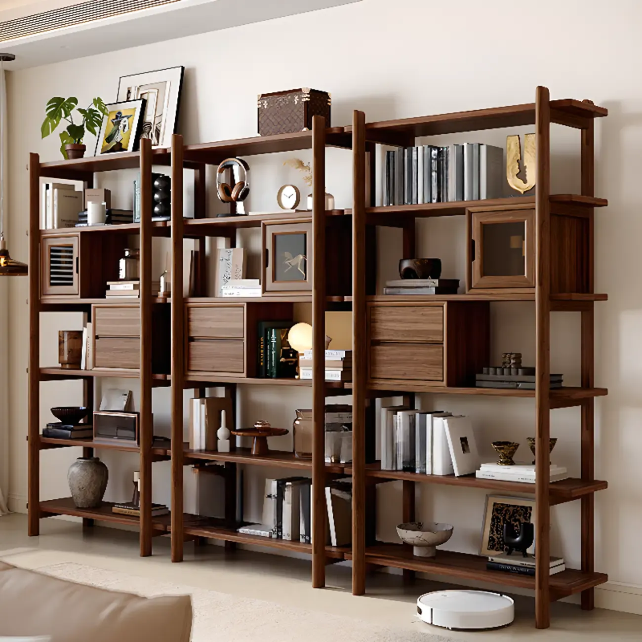 Black Walnut Open Back Wooden Vertical Display Bookshelf