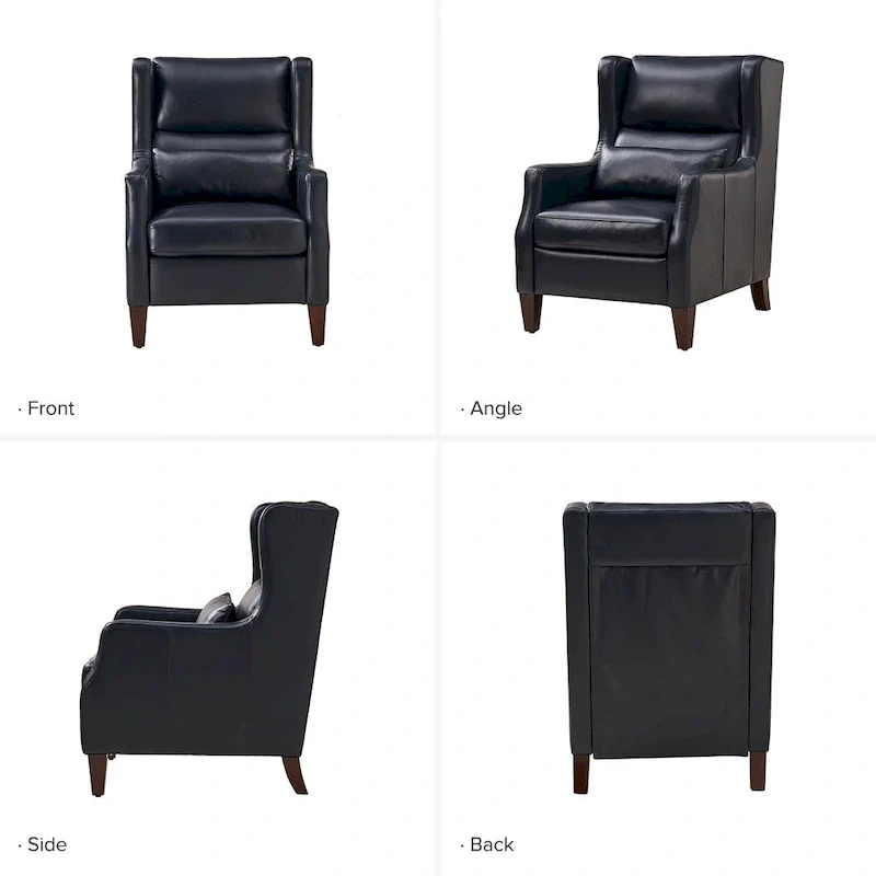 Genuine Leather Wingback Armchair with Pillow