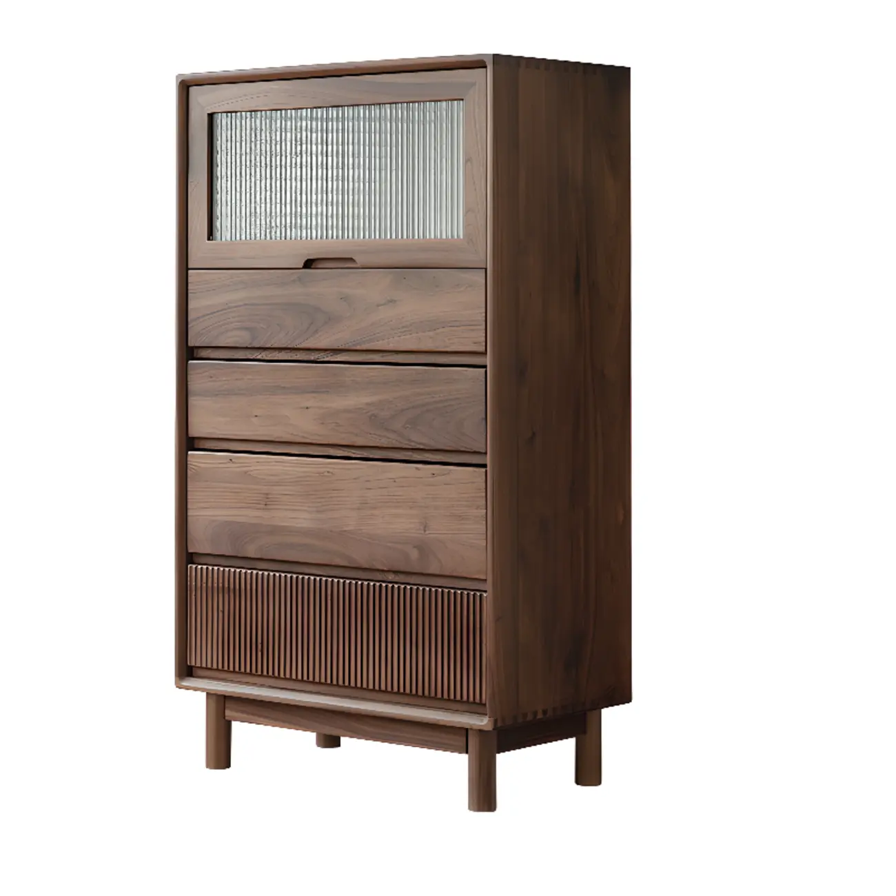 47H Modern Walnut Flip-Up Glass Door Storage Cabinet