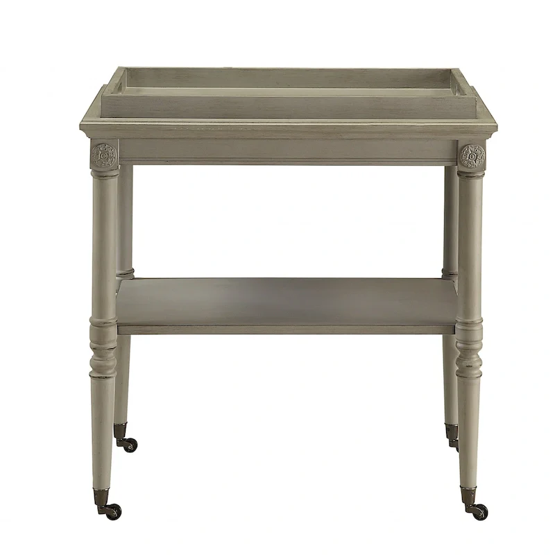 HomeRoots 30 Antiqued White Wood Rolling Bar Cart - 30 W x 18 D x 32 H
