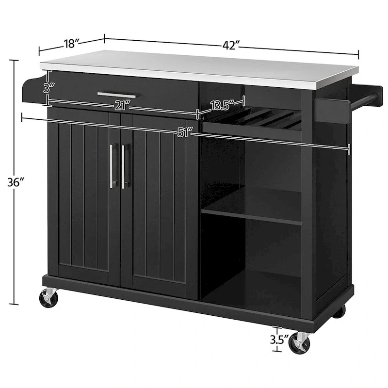 Yaheetech Rolling Kitchen Island Cart with Stainless Steel Top