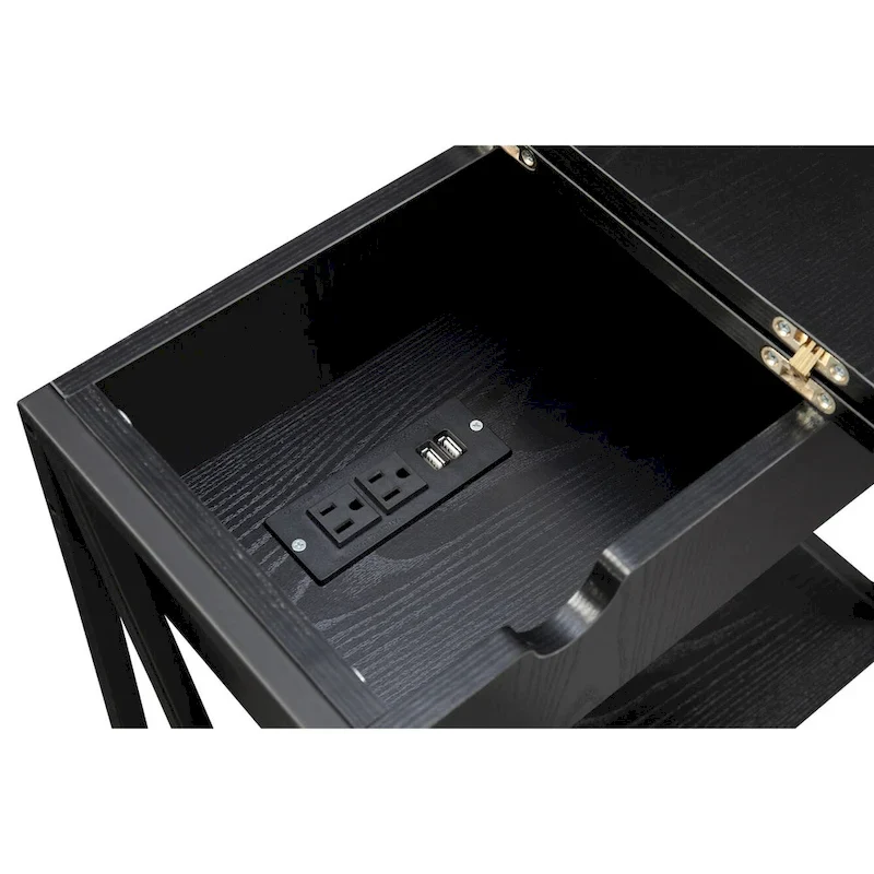 Tucson Flip Top End Table with Charging Station and Shelf