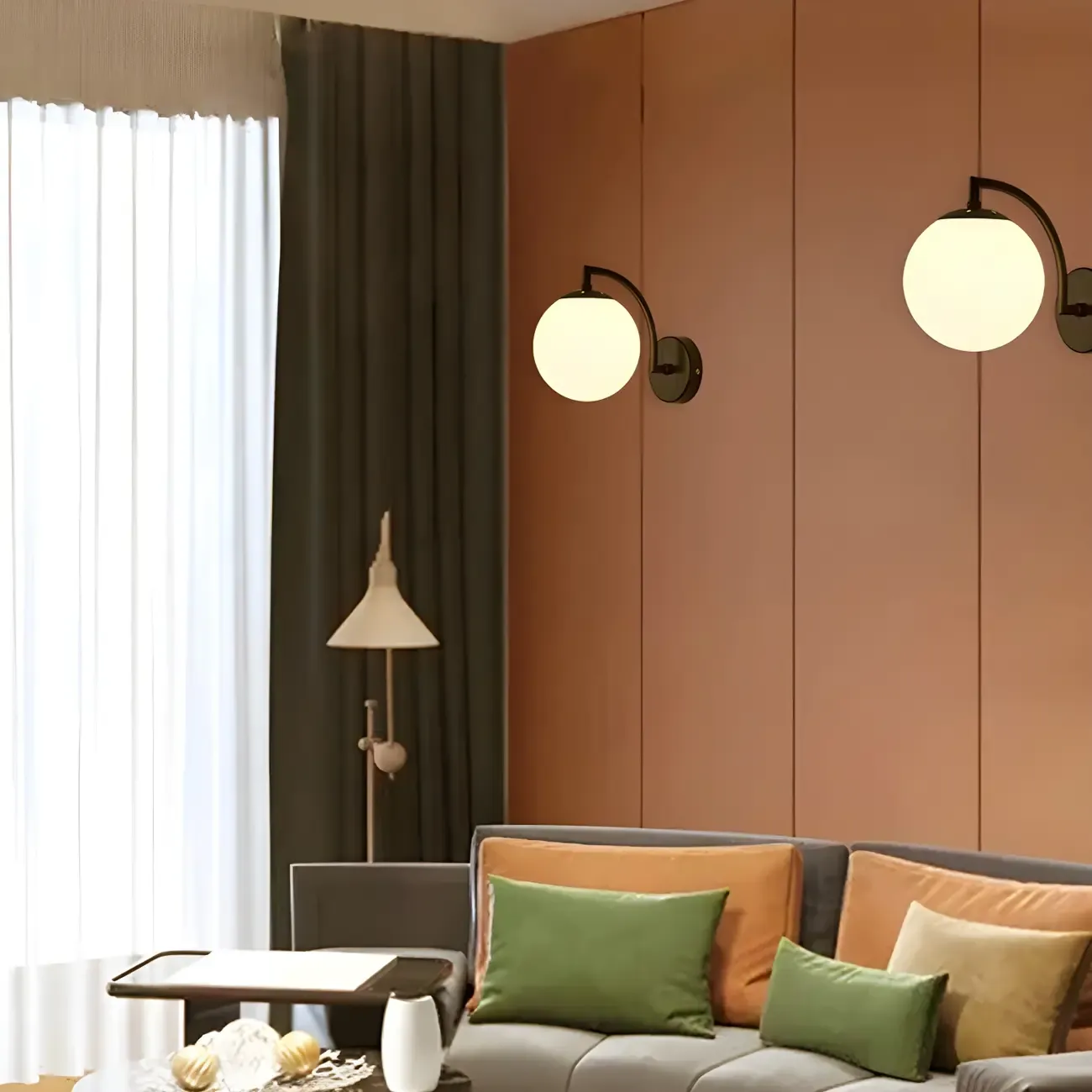 Mini Modern Globe Glass Metal Arc Vanity Wall Light