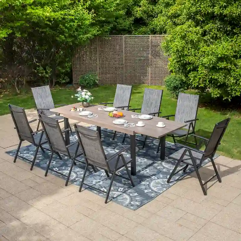 7/9-Piece Patio Dining Set, 6/8 Folding Textilene Chairs and 1 Expandable Table
