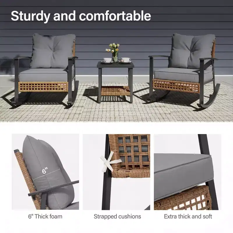LAUSAINT HOME 3 Piece Rocking Patio Bistro Set, Grey