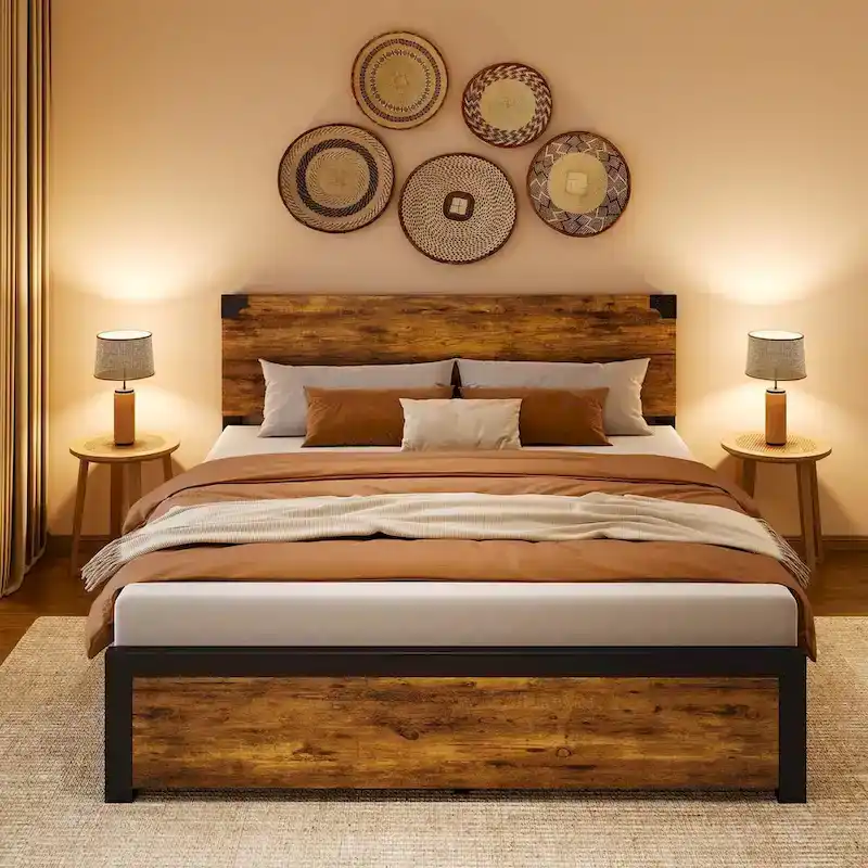 Bed Frame with with Wood Headboard
