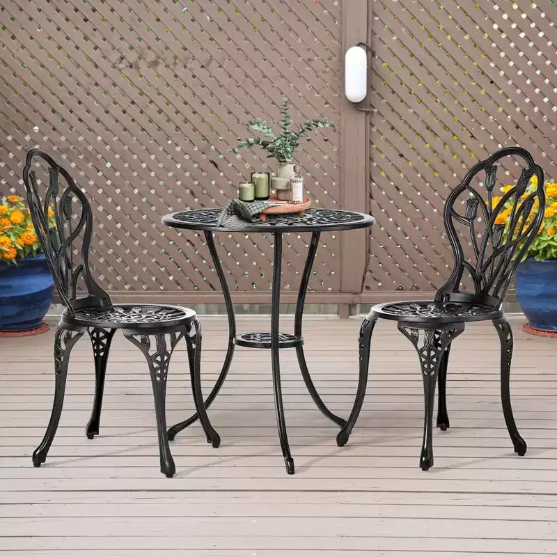 Outdoor 3-Piece Cast Aluminum Tulip Bistro Set