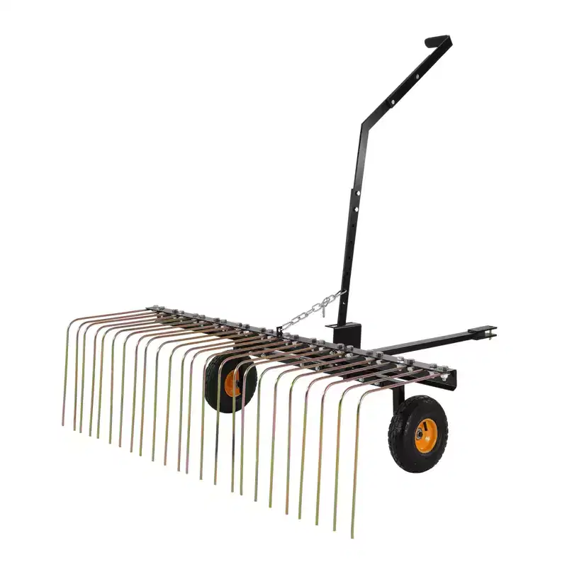 VEVOR Tow Behind Dethatcher, 60-inch Tow Dethatcher with 24 Steel Tines, Lawn Dethatcher Rake for ATV or Mower, Tow Behind Lawn Rake, Black