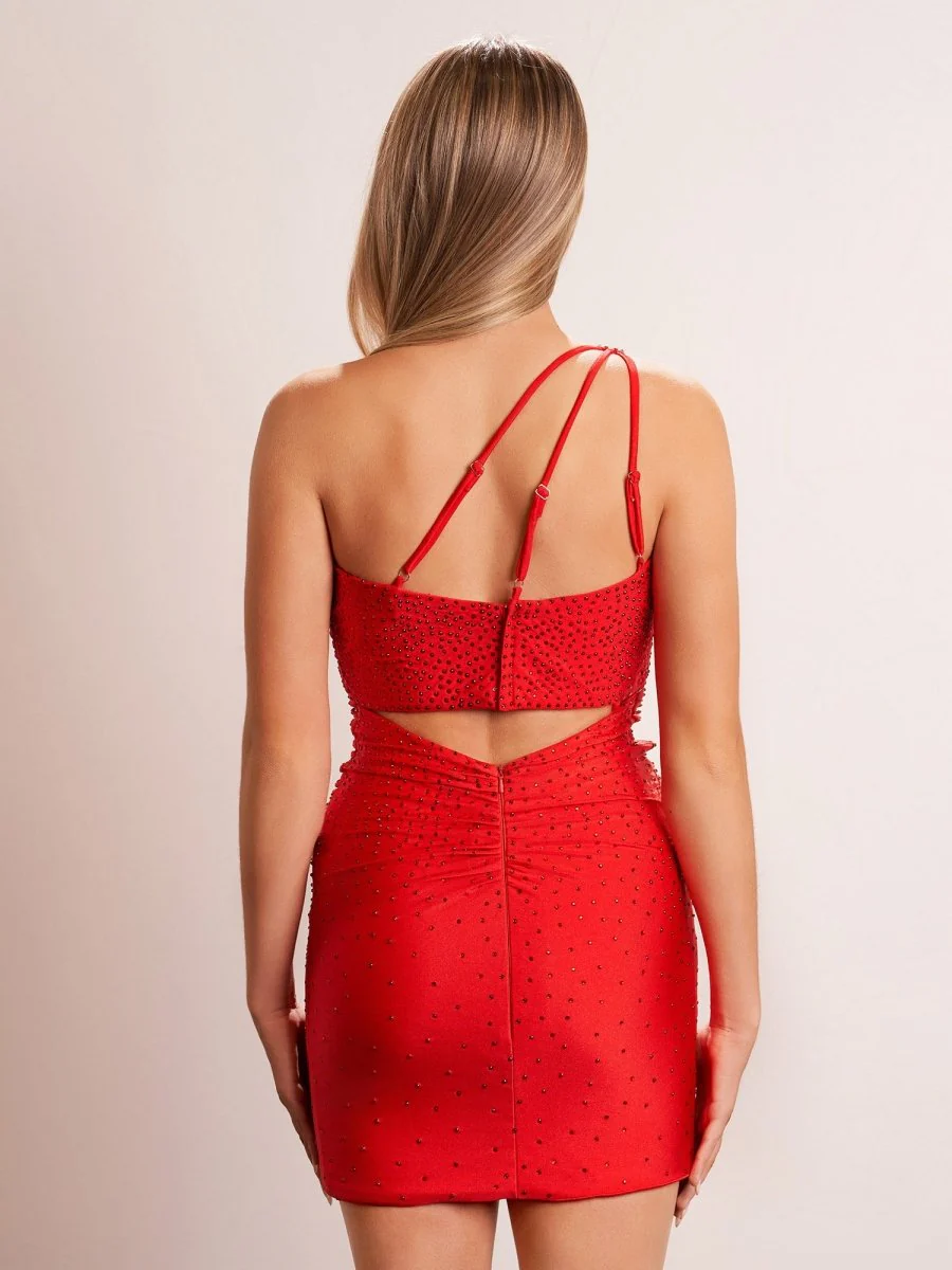 Sheath One Shoulder Red Short Homecoming Dress With Beading