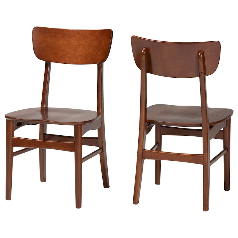 Dark Walnut Mid-Century Dining Side Chair, Solid Wood, Set of 2