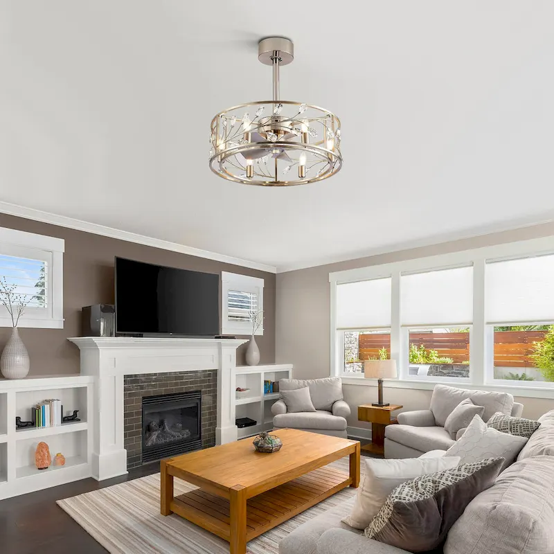 20  Caged Ceiling Fan with Crystal Light Kit Remote Control - 20 inch