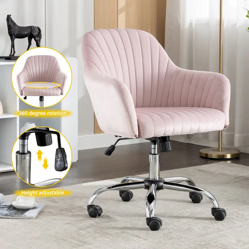 Modern Velvet Office Leisure Chair with Adjustable Height and Casters