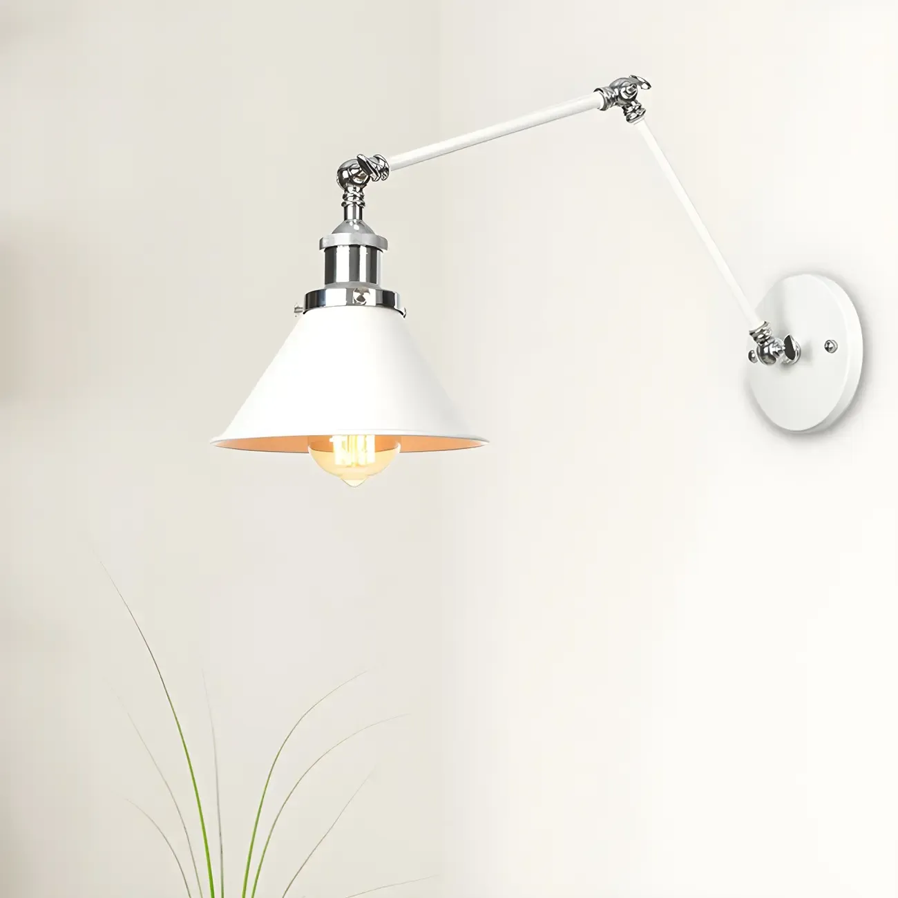 White Metal Adjustable Swing Arm Wall Light with Different Shade