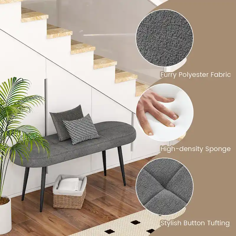 Gymax 47 Upholstered Entryway Bench w/ Padded Seat & Heavy-duty