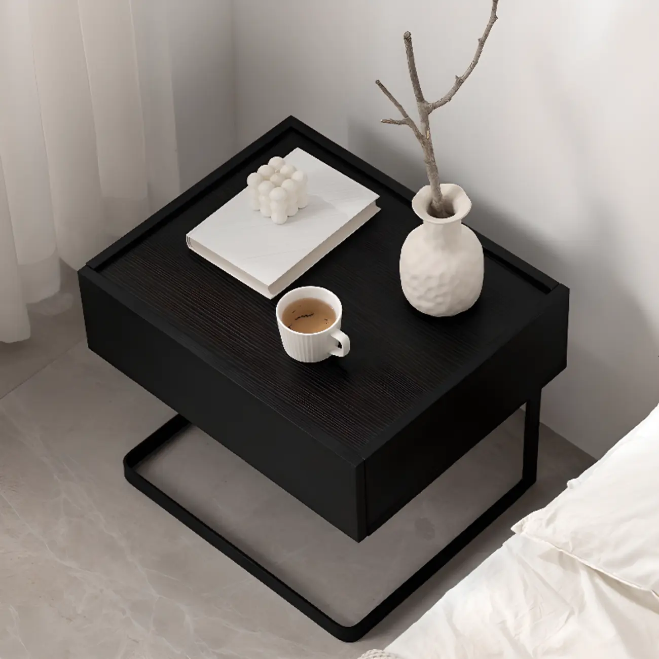Modern Black Wood Compact Drawer Nightstand