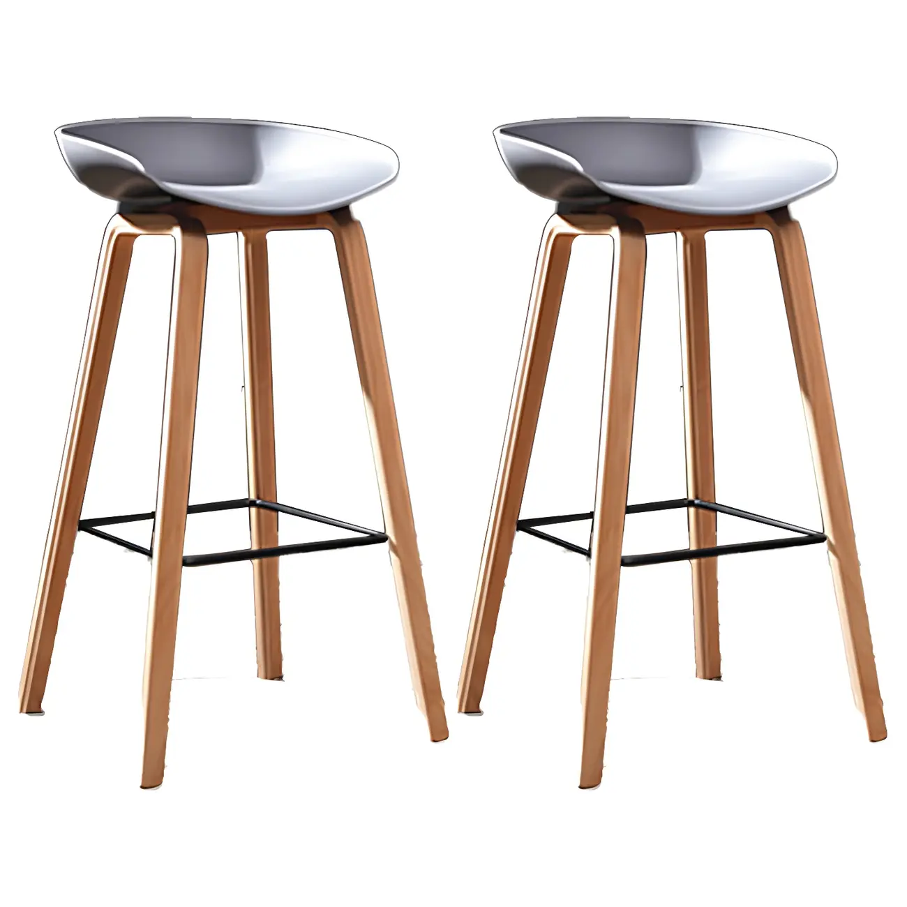 Mid-Century Modern Plastic Bar Stool with Wood Legs