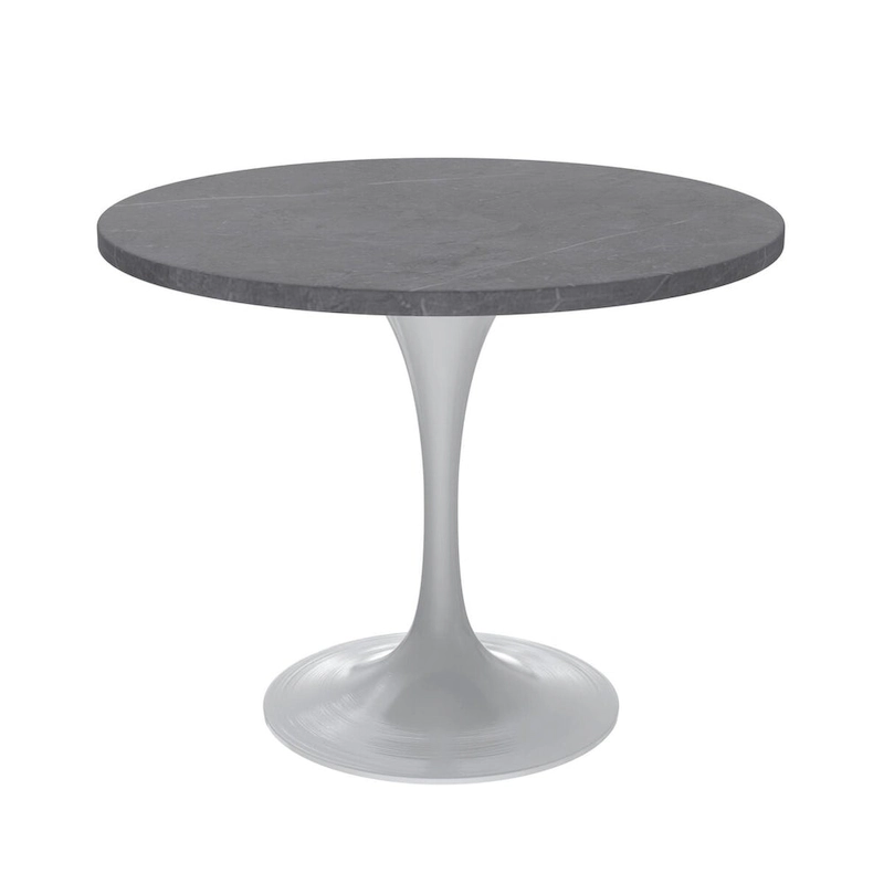 Verve Dining Table with a 36 Round Tabletop in White Steel Pedestal