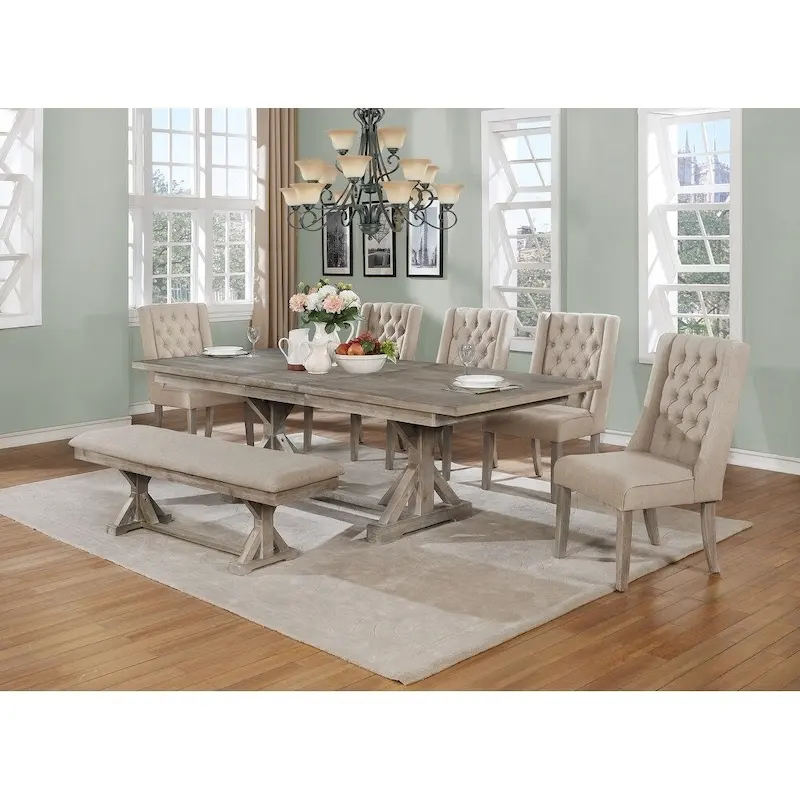 Best Quality Furniture 7-Piece Dining Set with Bench and 18 Inch Leaf