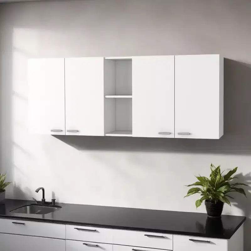 HomeRoots 59 White Wood Wall Mounted Accent Cabinet With Four Doors